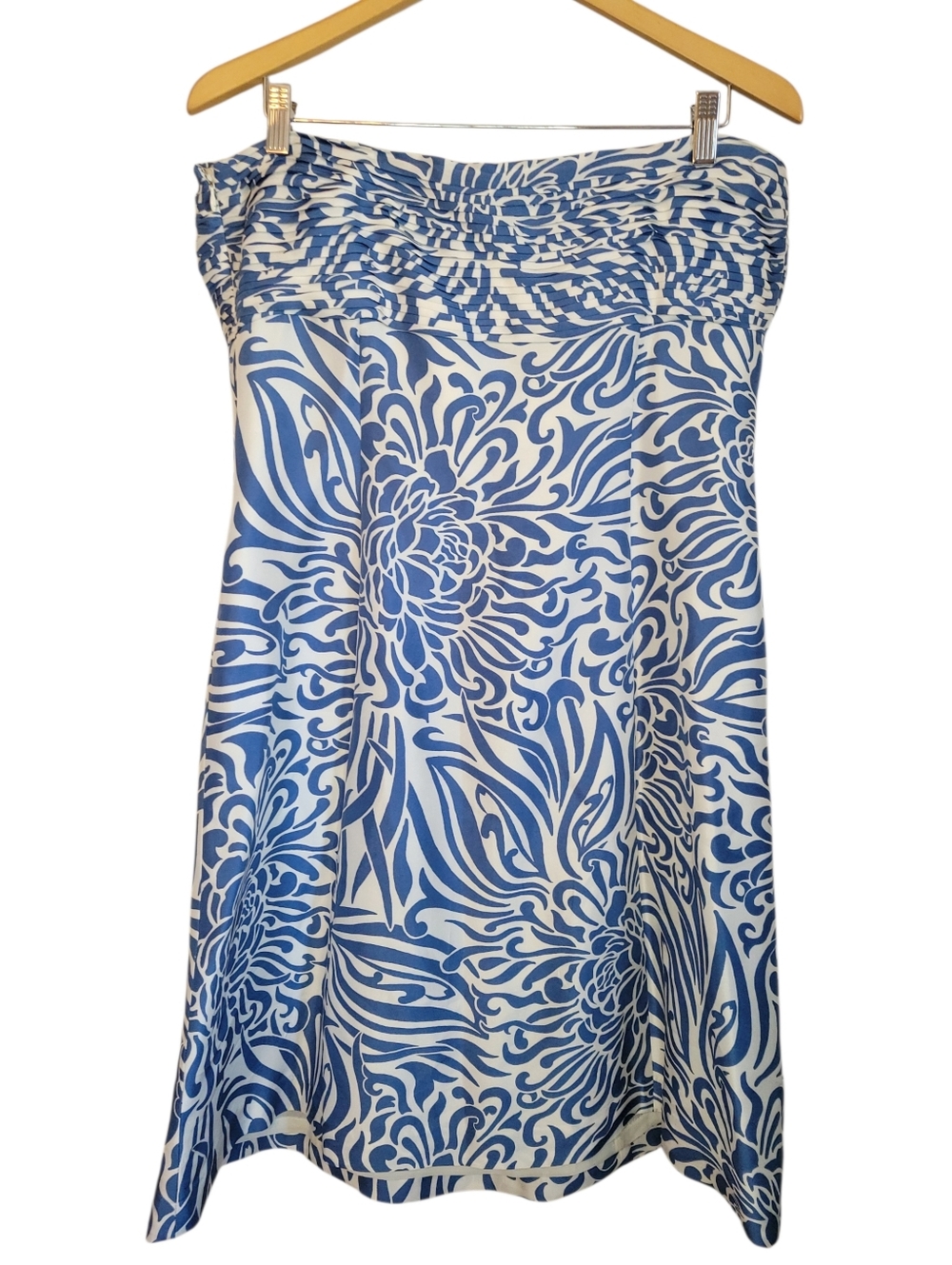 ​Ann Taylor 100% Silk Blue White Floral Strapless Ruched Cocktail Dress Size 12 - Picture 7 of 10